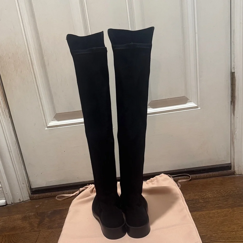 Stuart Weitzman 5050 Bold OTK Boots Black Suede Over-the-Knee Size 8.5